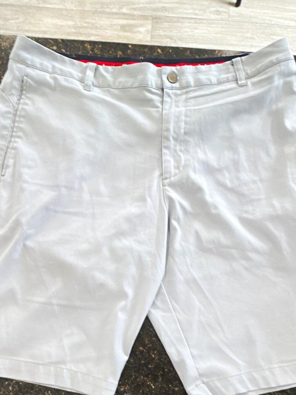 PUMA Men's Gray Chino Shorts Flat Front Slash Pockets Button Solid Logo